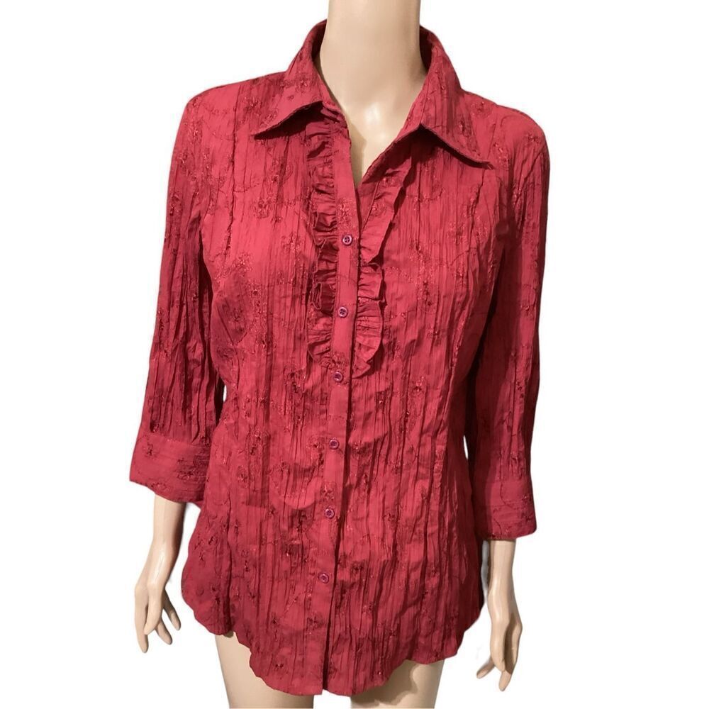 Vintage Button Down Crinkled Blouse L